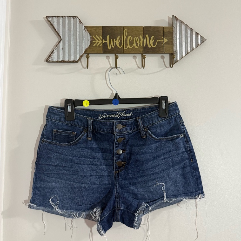 Universal Thread High Rise Dark Blue Button Fly Jean Shorts Size 6